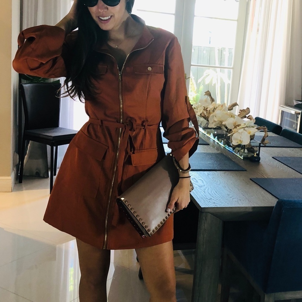 Privy Orange Copper Tie Zipper Dress